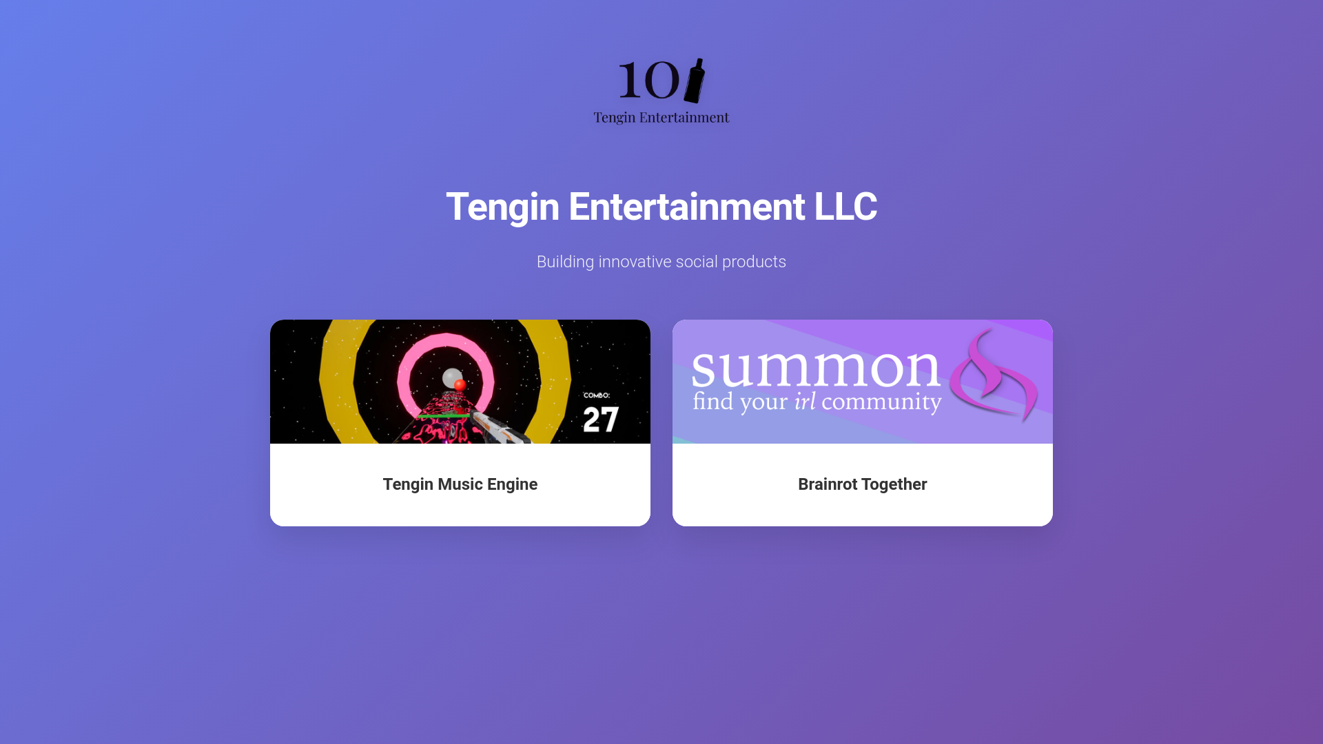 website screenshot of https://tenginentertainment.com/