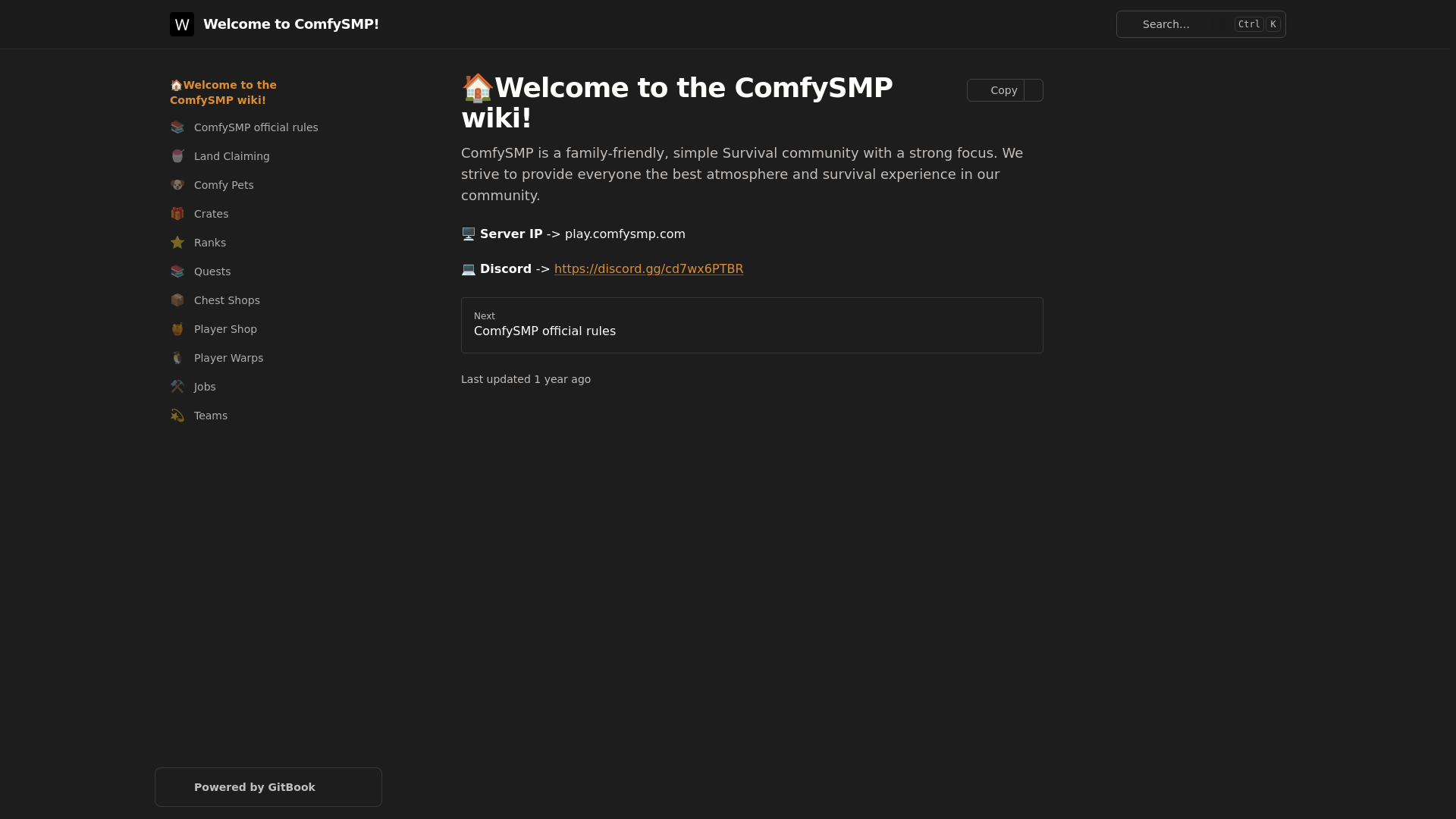 website screenshot of https://wiki.comfysmp.com/