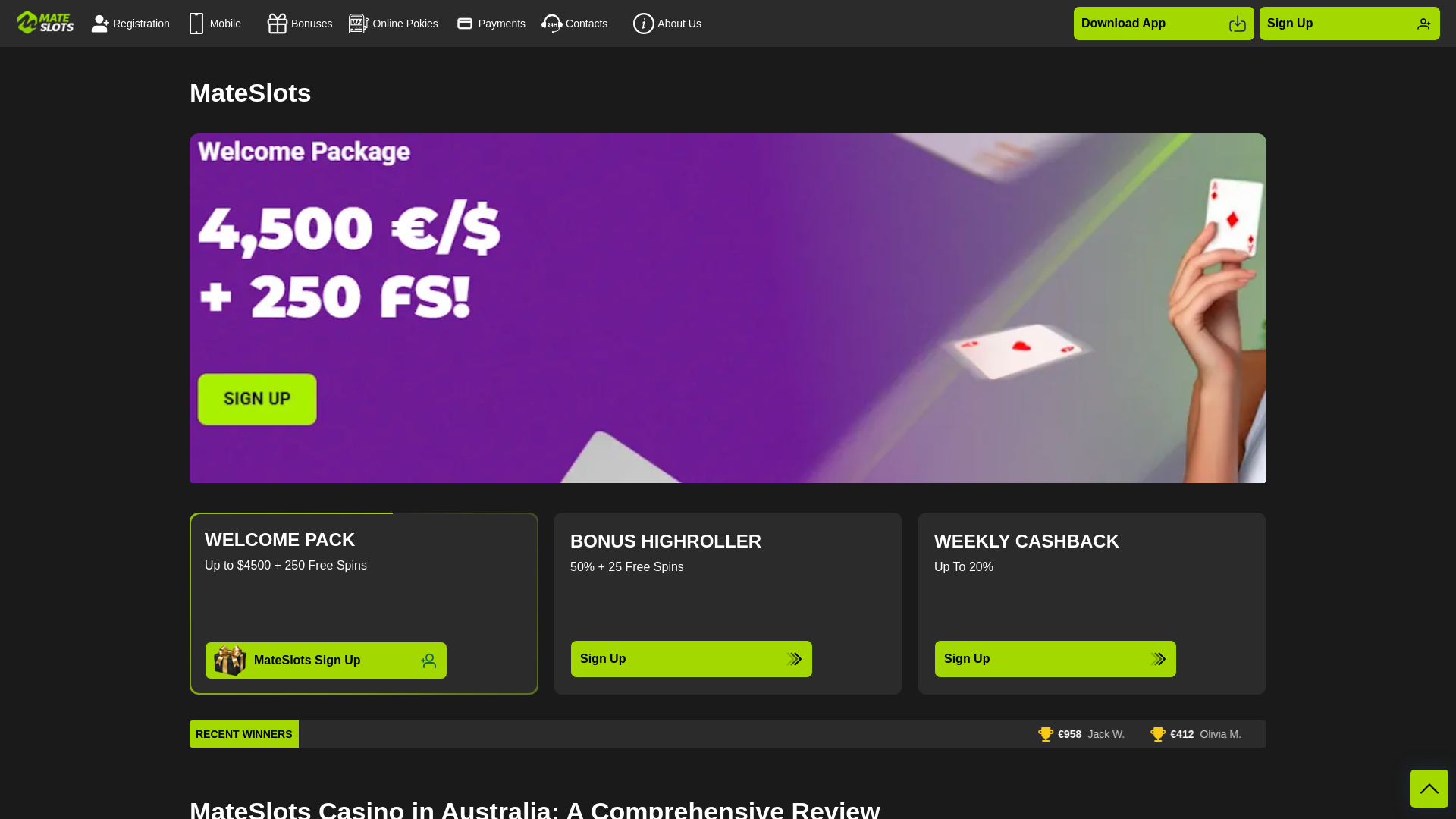 website screenshot of https://mateslots-aussie.com/