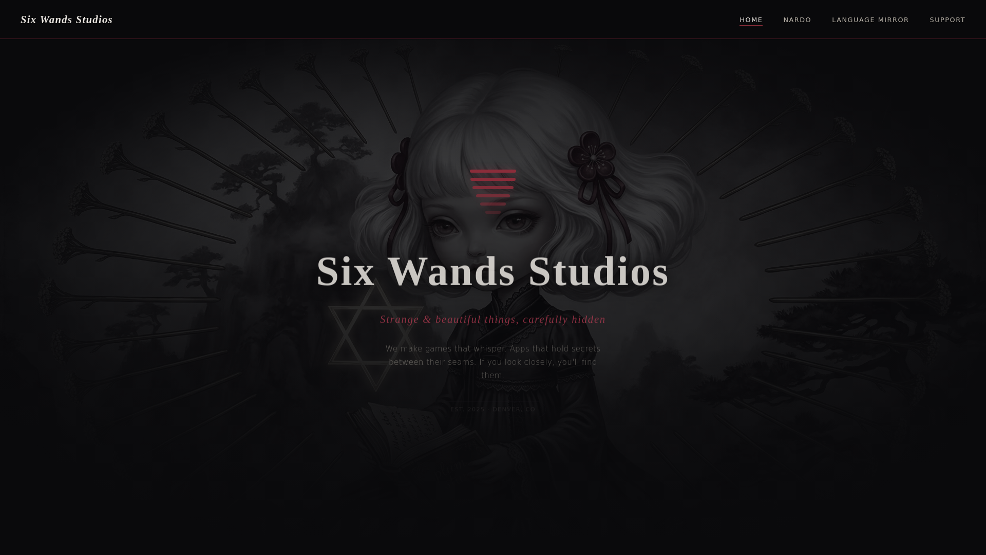 website screenshot of https://sixwandsstudios.com/