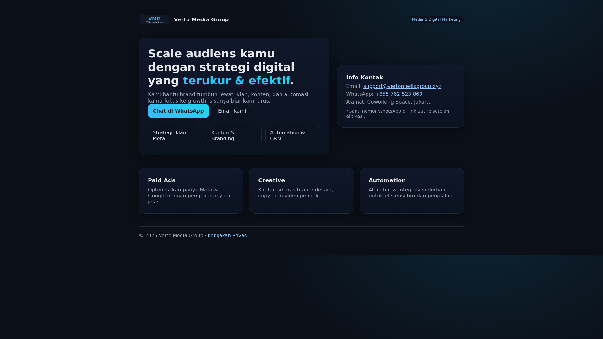website screenshot of https://vertomediagroup.xyz/