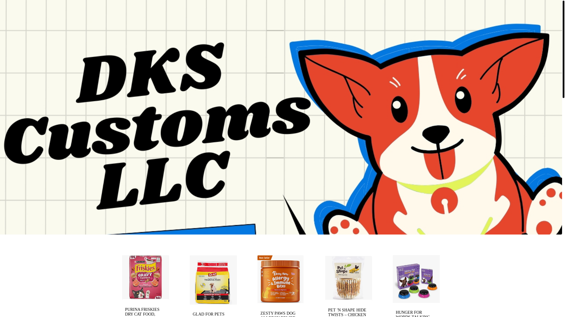 website screenshot of https://dkscustomsllcpetstore.com/