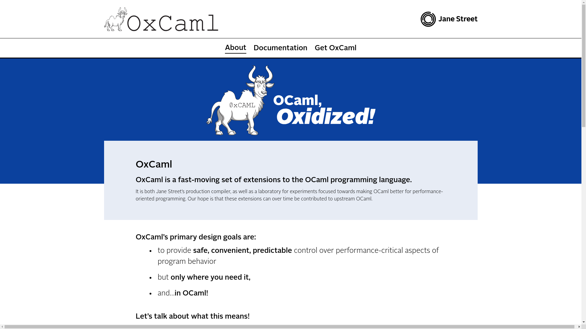 website screenshot of https://oxcaml.org/