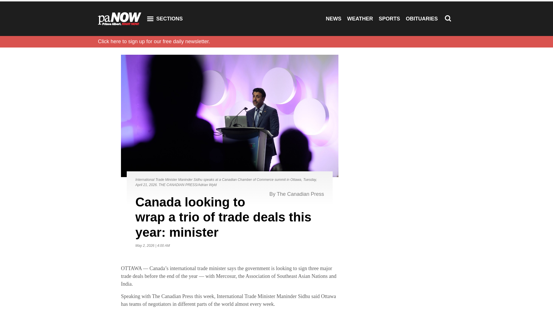 website screenshot of https://panow.com/2026/05/02/canada-looking-to-wrap-a-trio-of-trade-deals-this-year-minister/