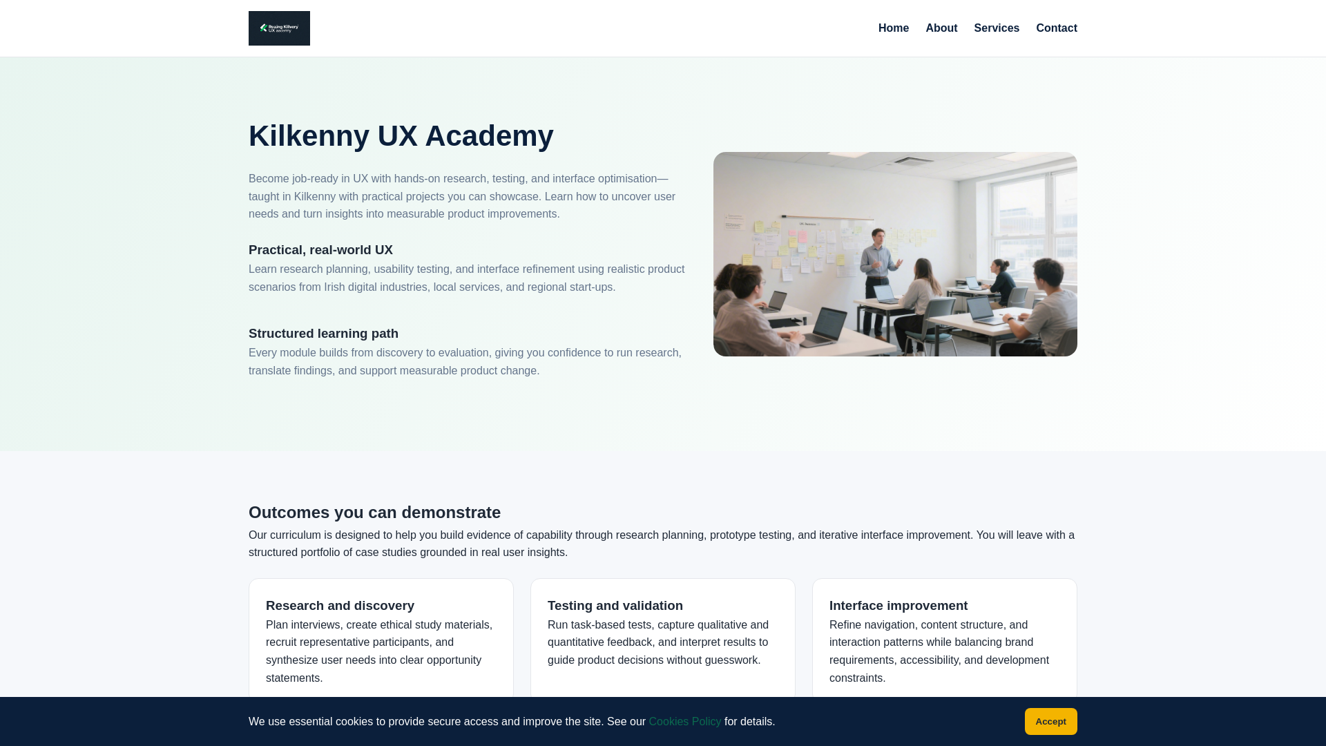 website screenshot of https://kilkennyuxacademy.site/