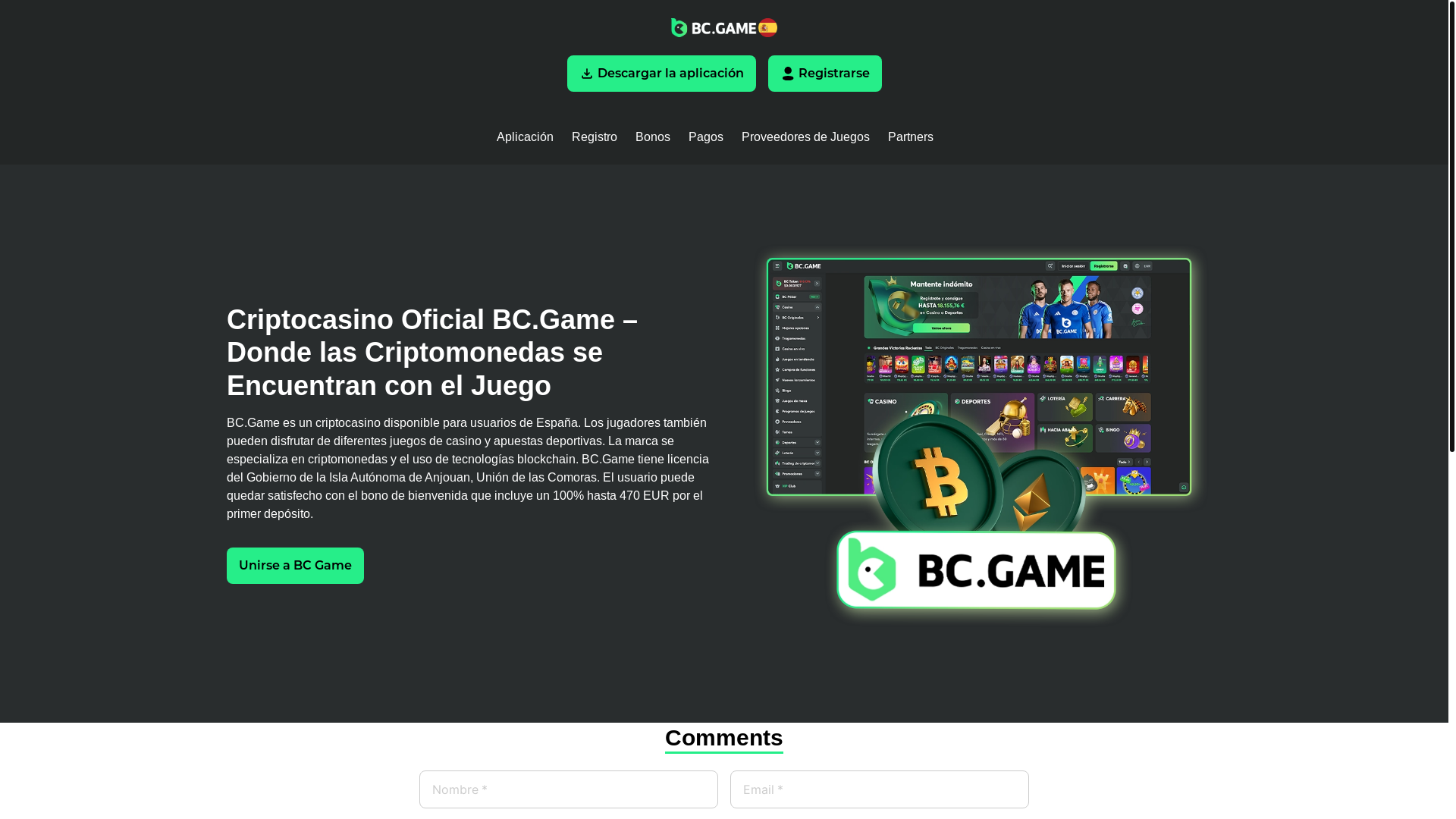 website screenshot of https://bc-game-es.net/
