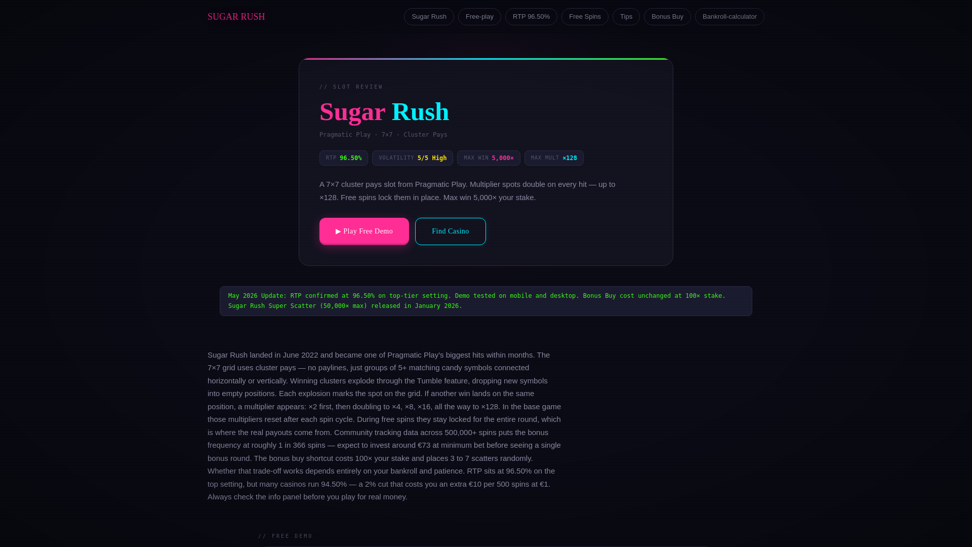 website screenshot of https://sugar-rush.guide/