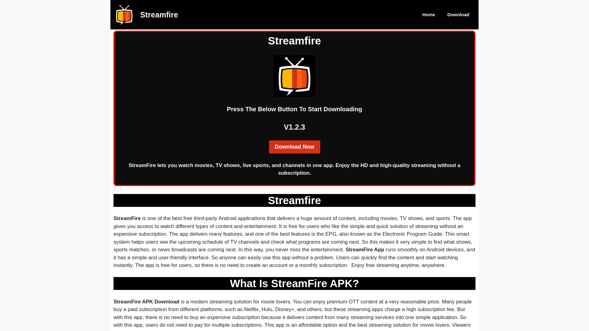 website screenshot of https://streamfire.com.co/