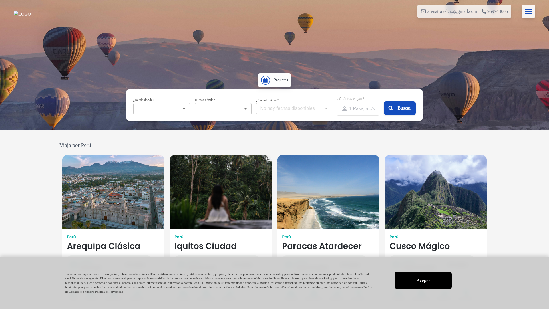 website screenshot of https://arenatravelagencia.com/