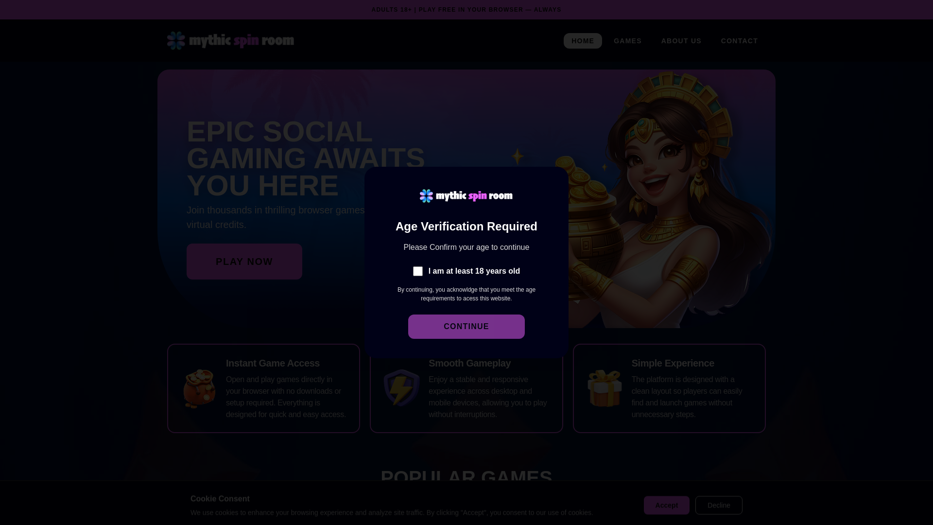 website screenshot of https://mythicspinroom.pages.dev/