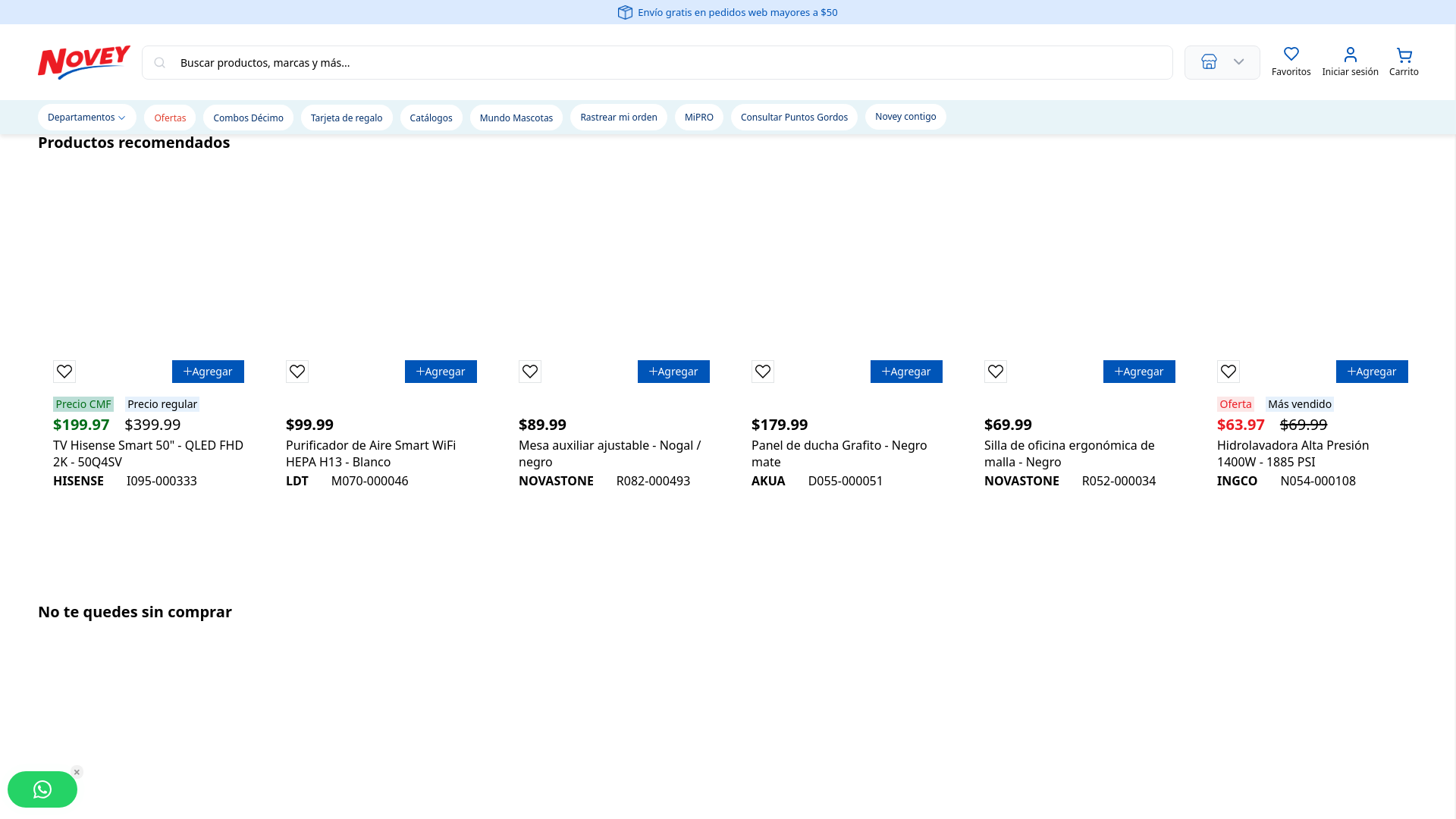 website screenshot of https://www.novey.com.pa/