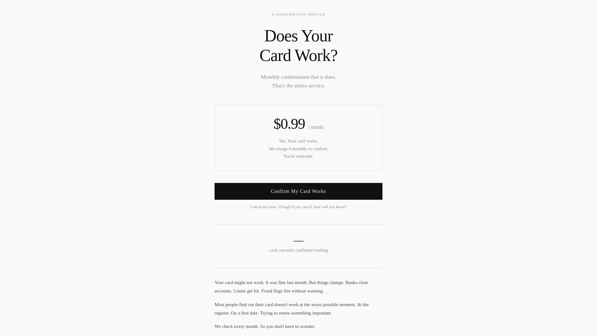 website screenshot of https://doesyourcardwork.com/