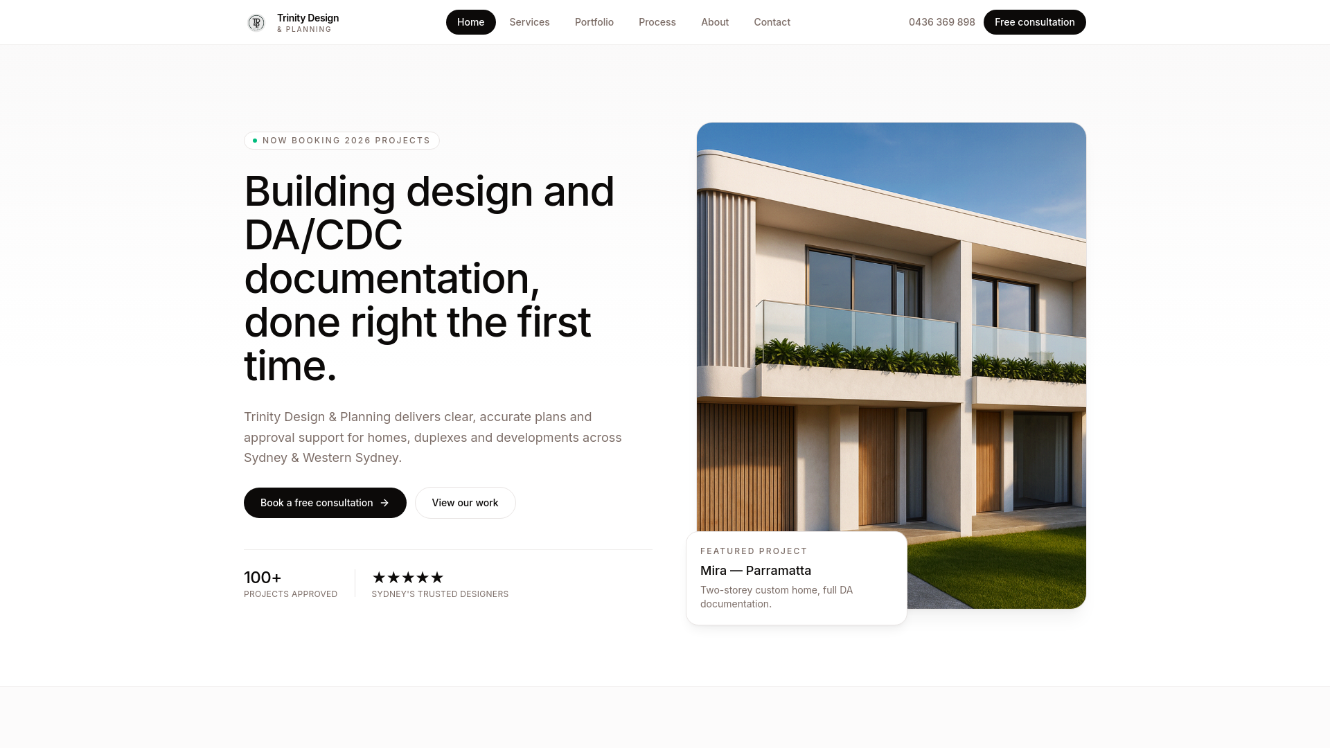 website screenshot of https://trinitydesign.au/