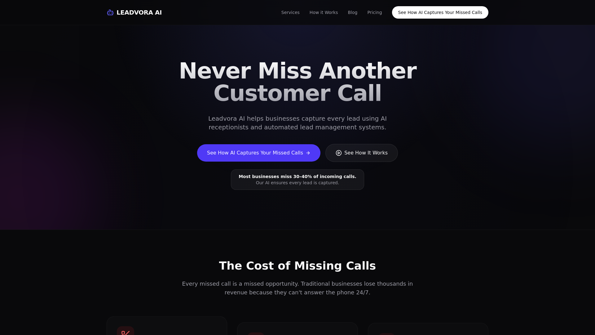 website screenshot of https://leadvora.in/