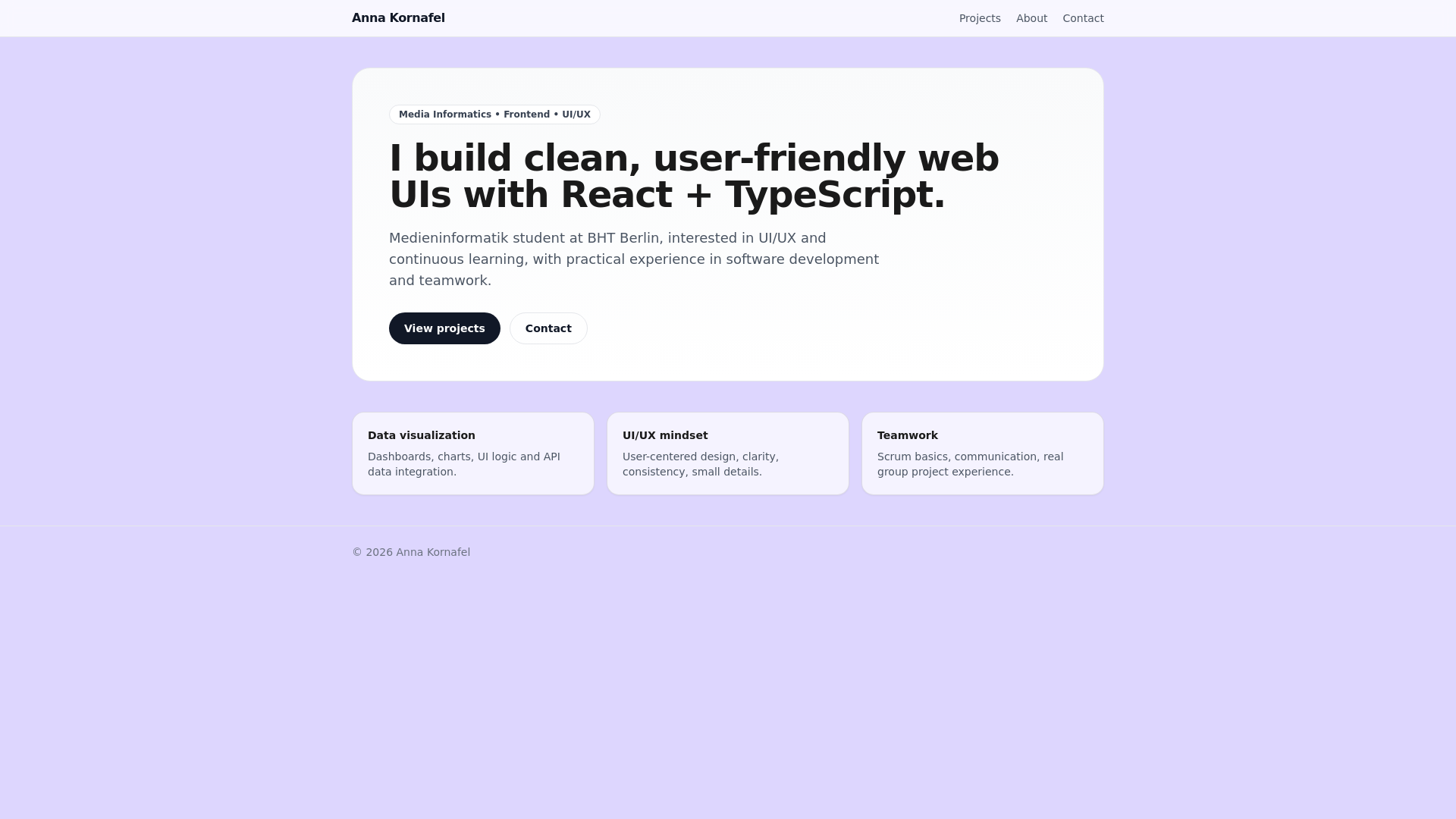 website screenshot of https://kornafel.dev/