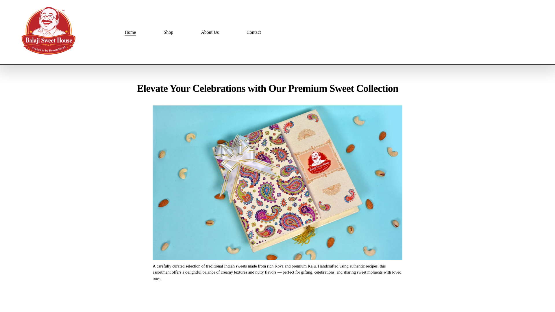 website screenshot of https://balajisweethouse.in