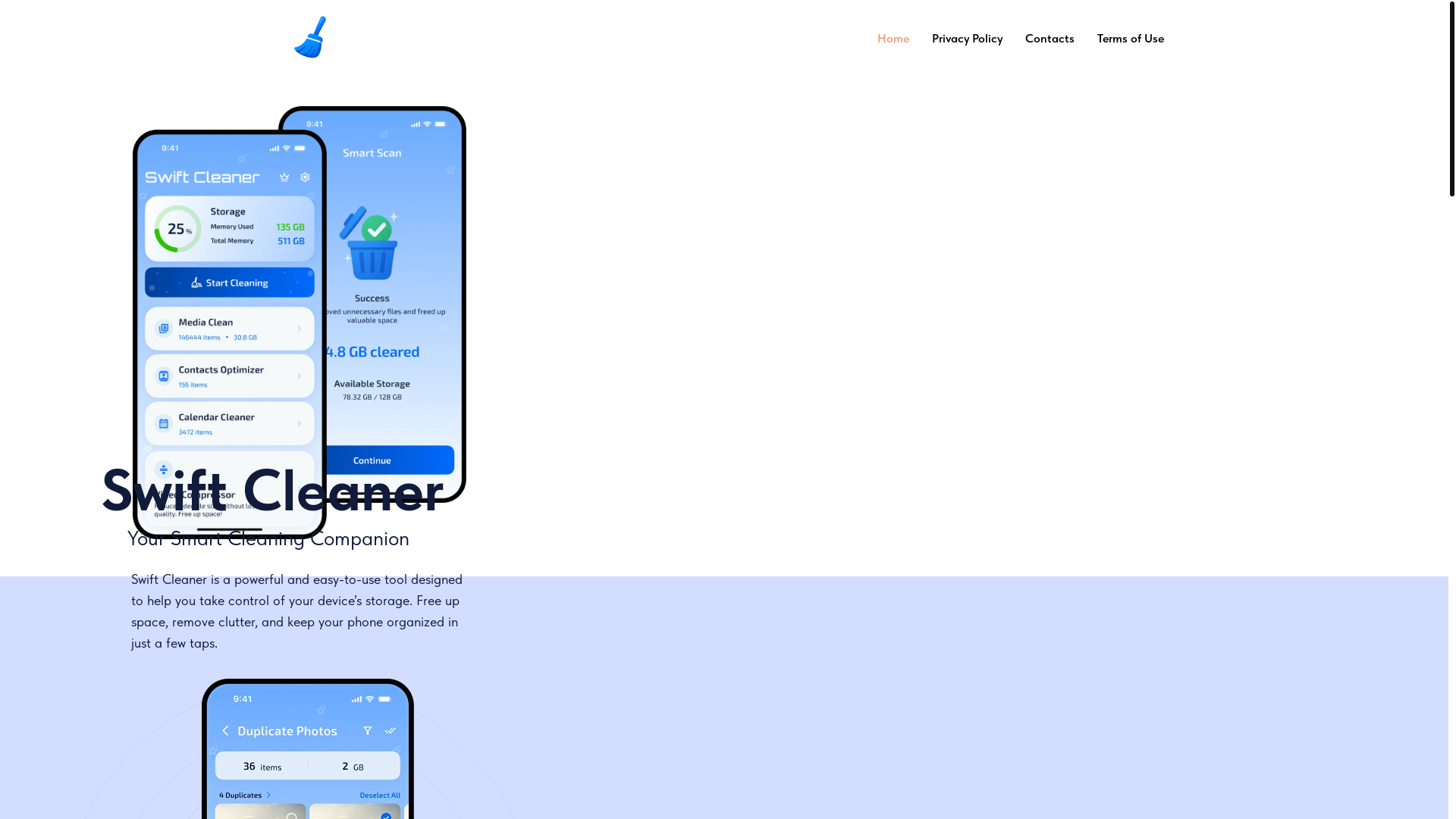 website screenshot of https://swift-cleaner-app.com/