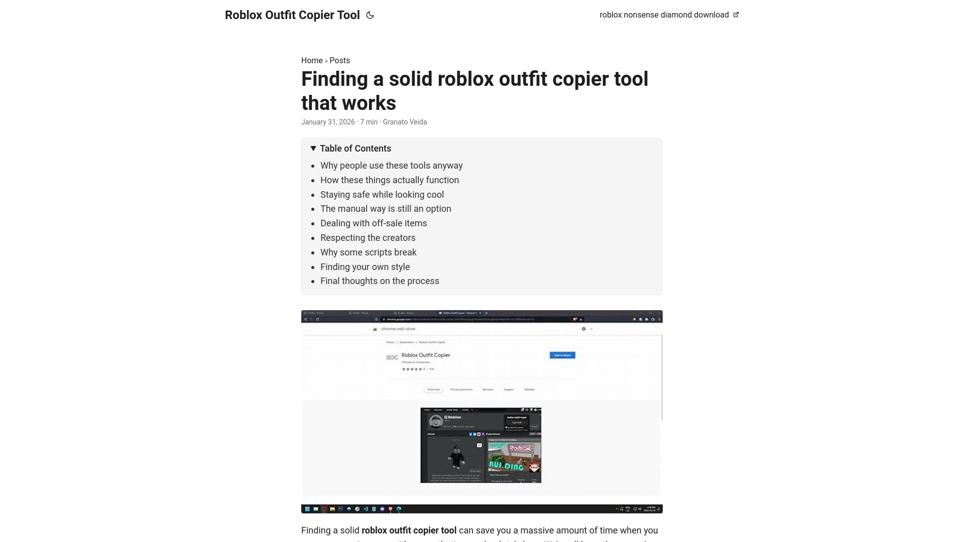 website screenshot of https://roblox-outfit-copier-tool.pages.dev/