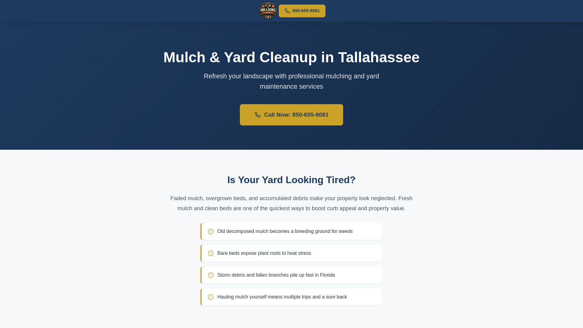 website screenshot of https://hksons-mulch-yard-cleanup.pages.dev/