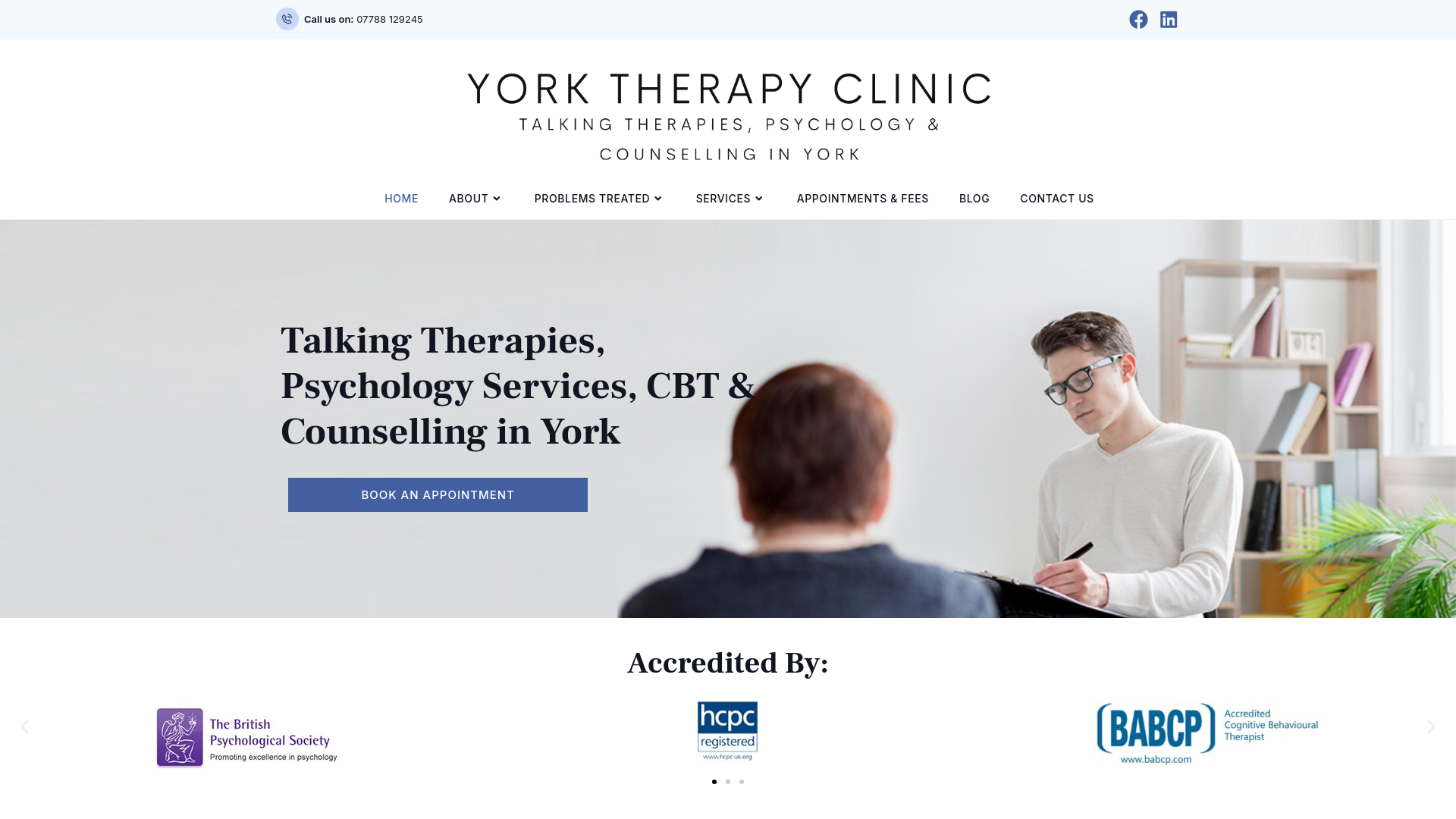 website screenshot of https://yorktherapyclinics.co.uk/