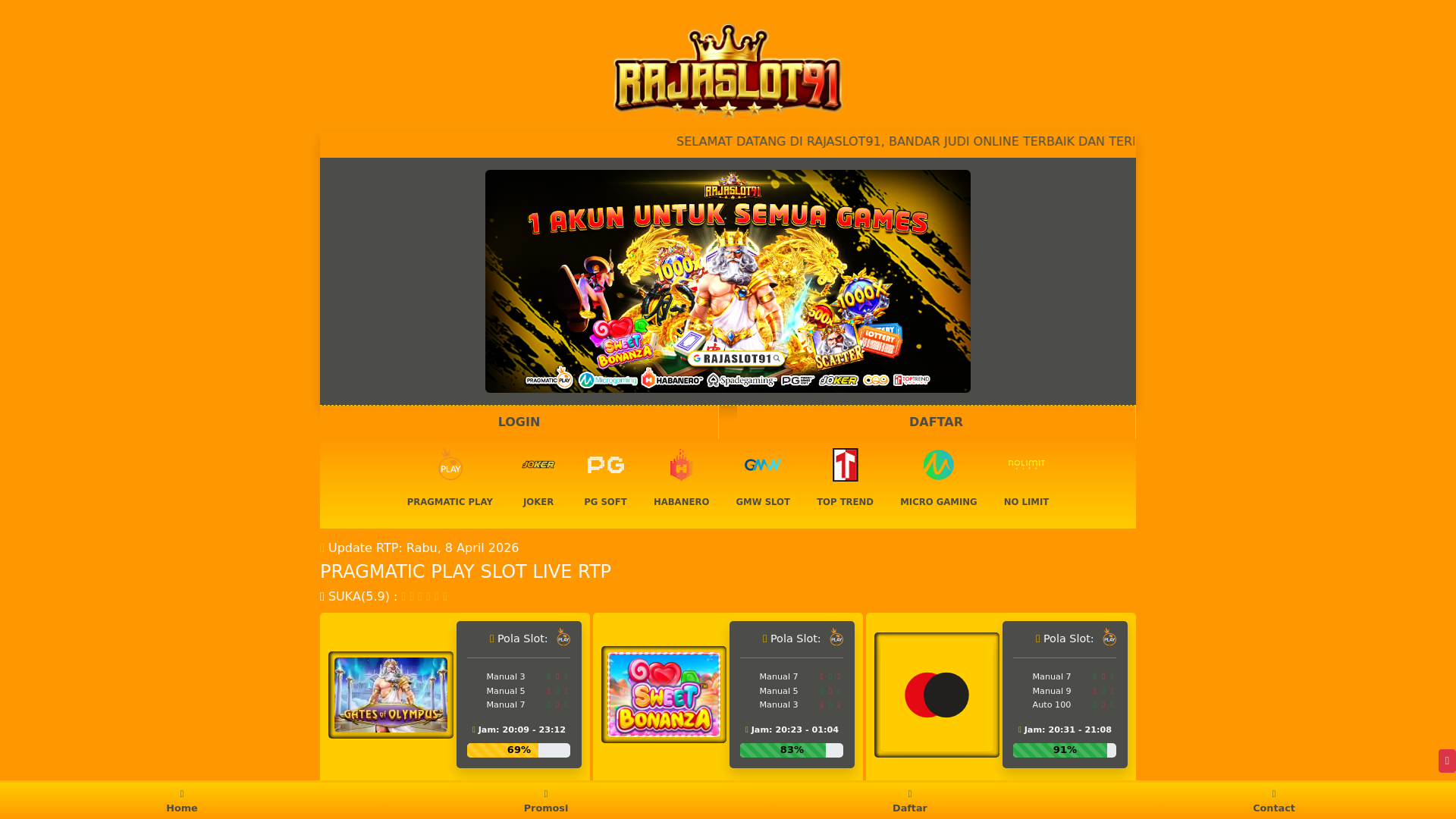 website screenshot of https://rajaslot91x150.site/