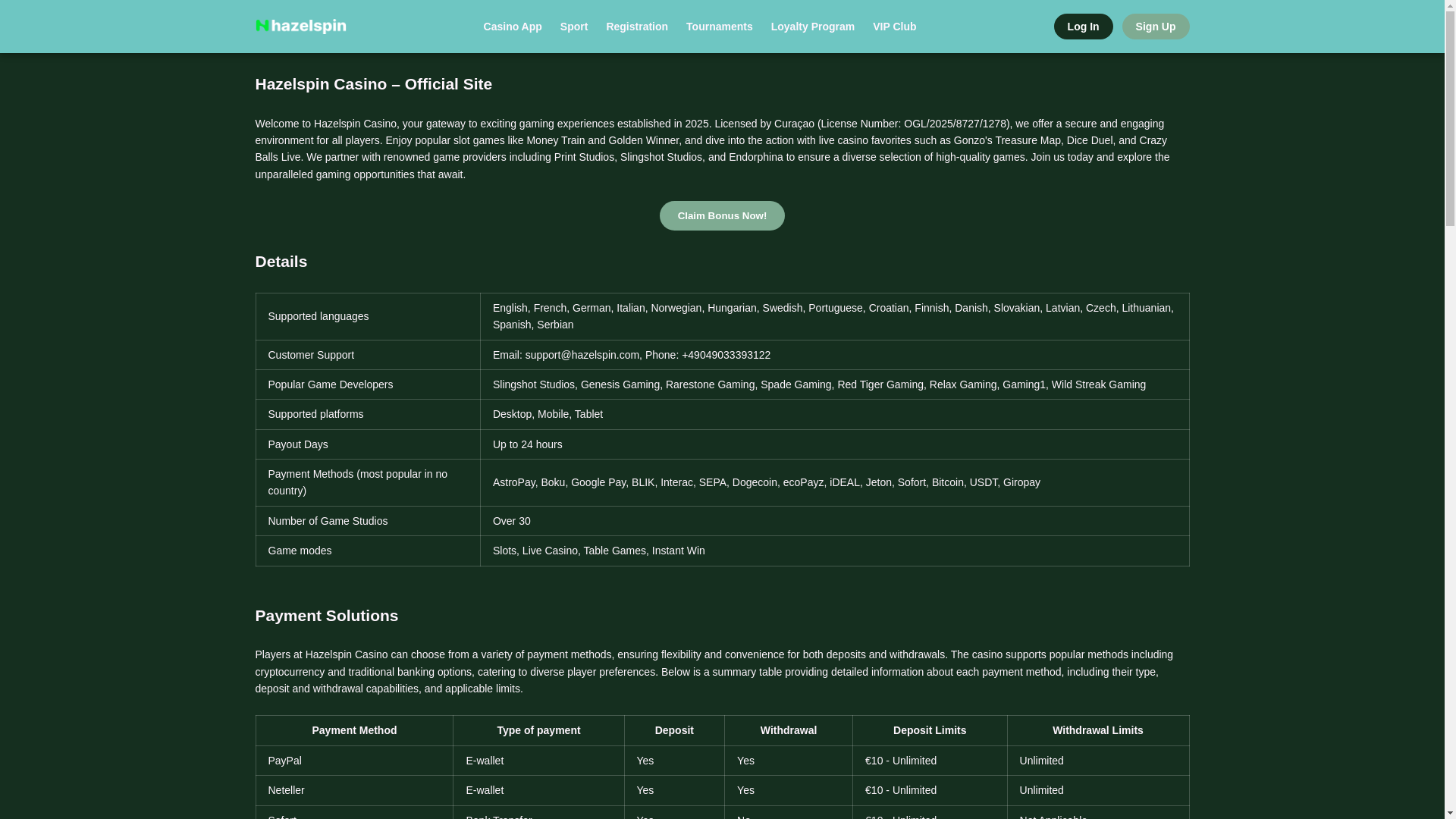 website screenshot of https://hazelspin-eu.pages.dev/