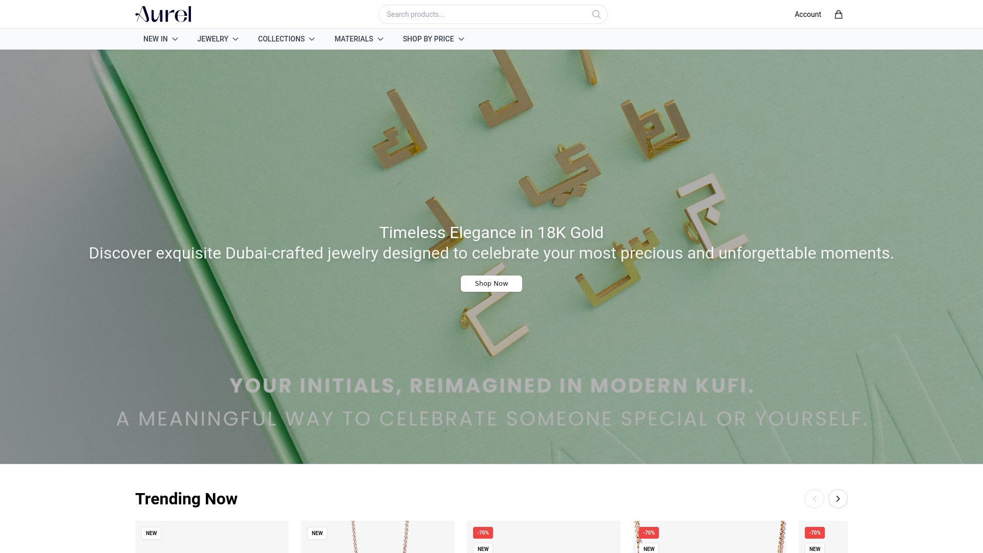 website screenshot of https://aurelgoldstore.shop