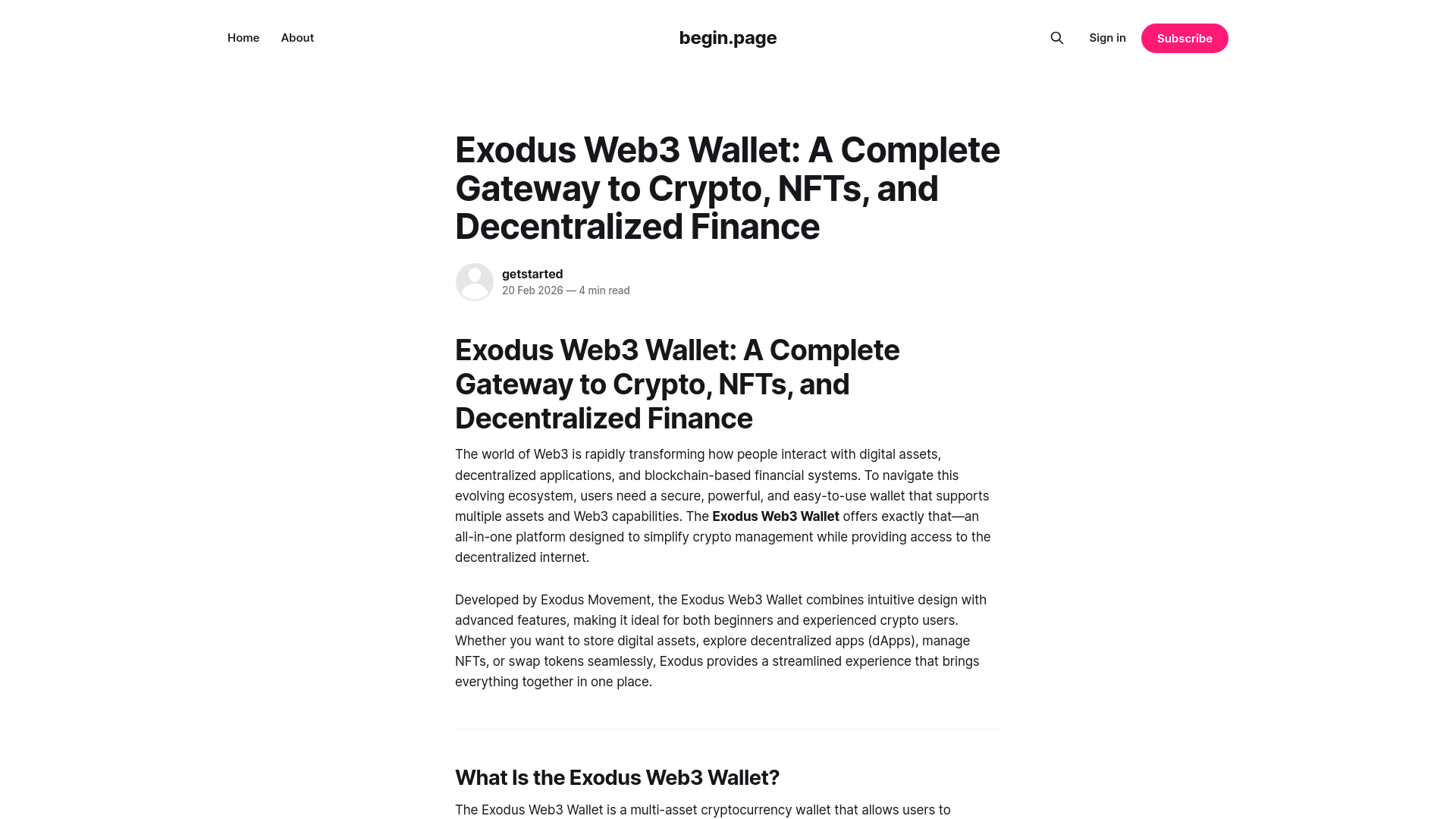 website screenshot of https://begin-page.ghost.io/exodus/