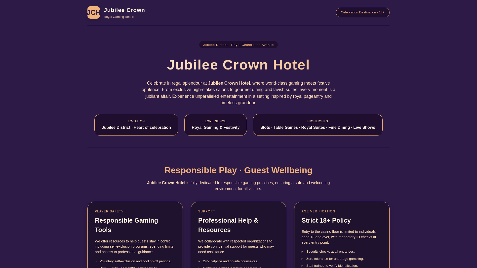 website screenshot of https://jubileecrownhotel.com