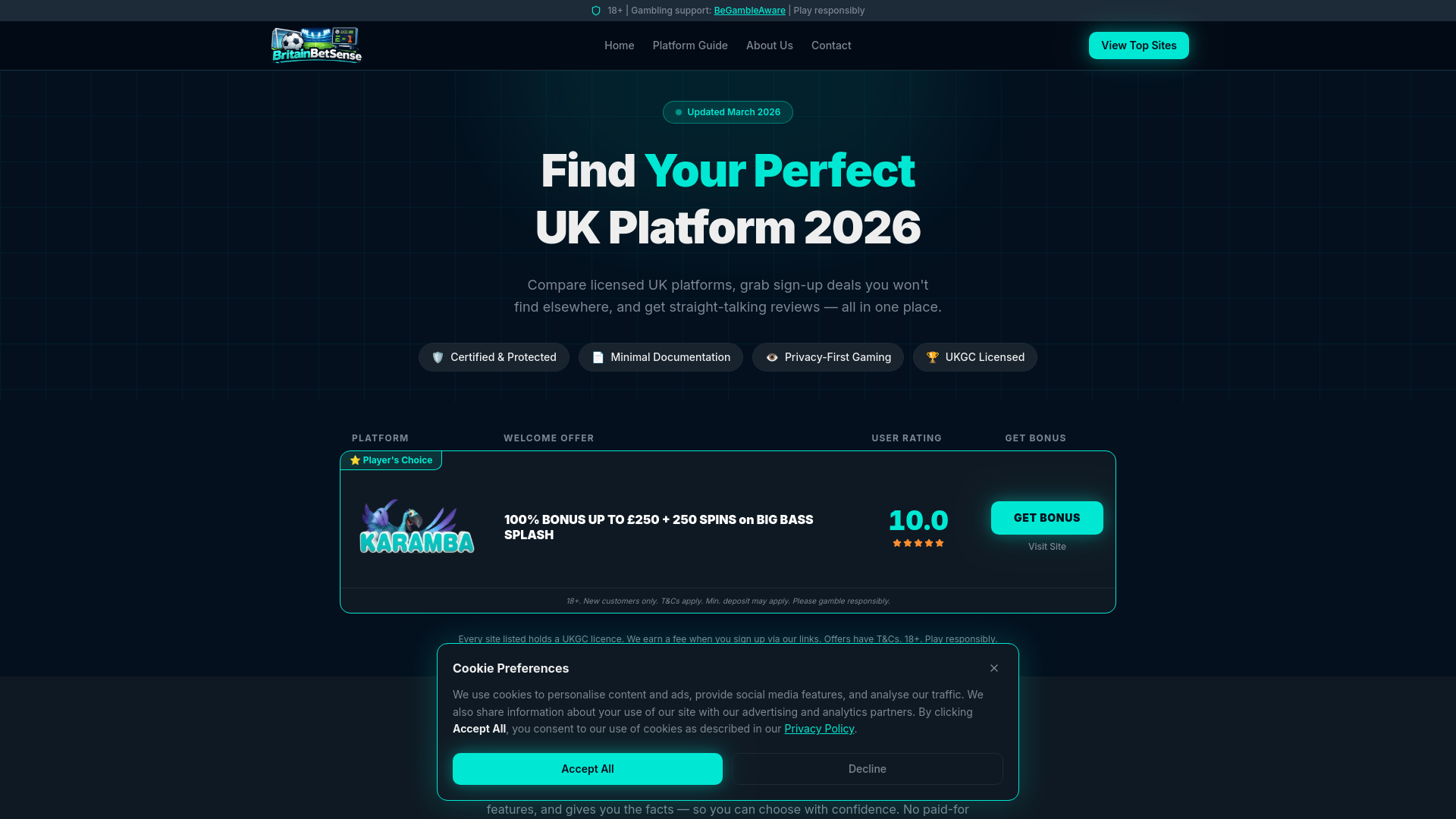 website screenshot of https://britainbetsense.com/
