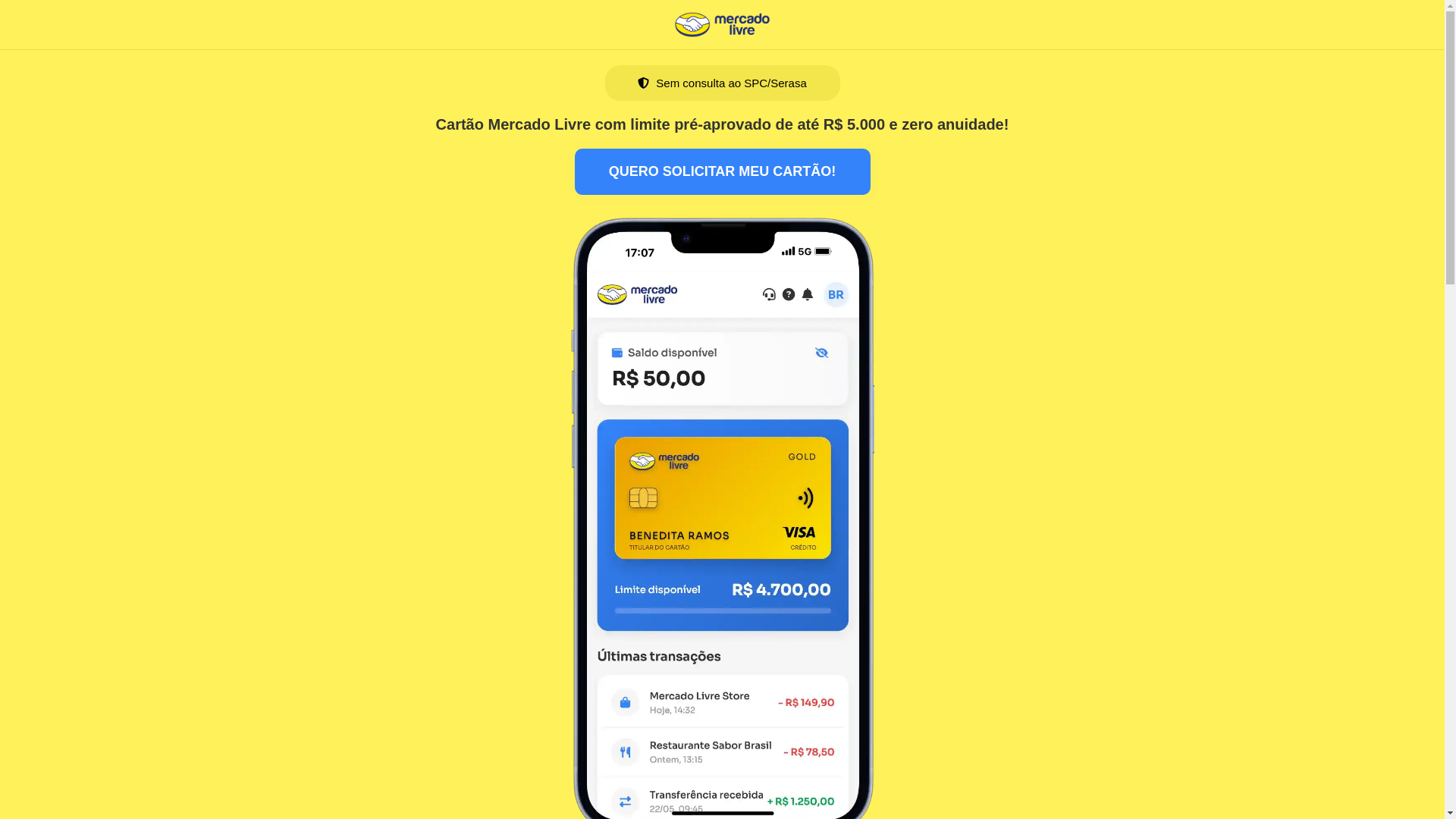 website screenshot of https://mercadolivrecartao.com.br/