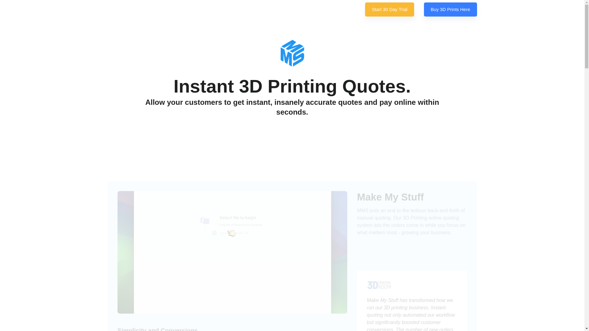 website screenshot of https://3dprintinginstantquote.com/