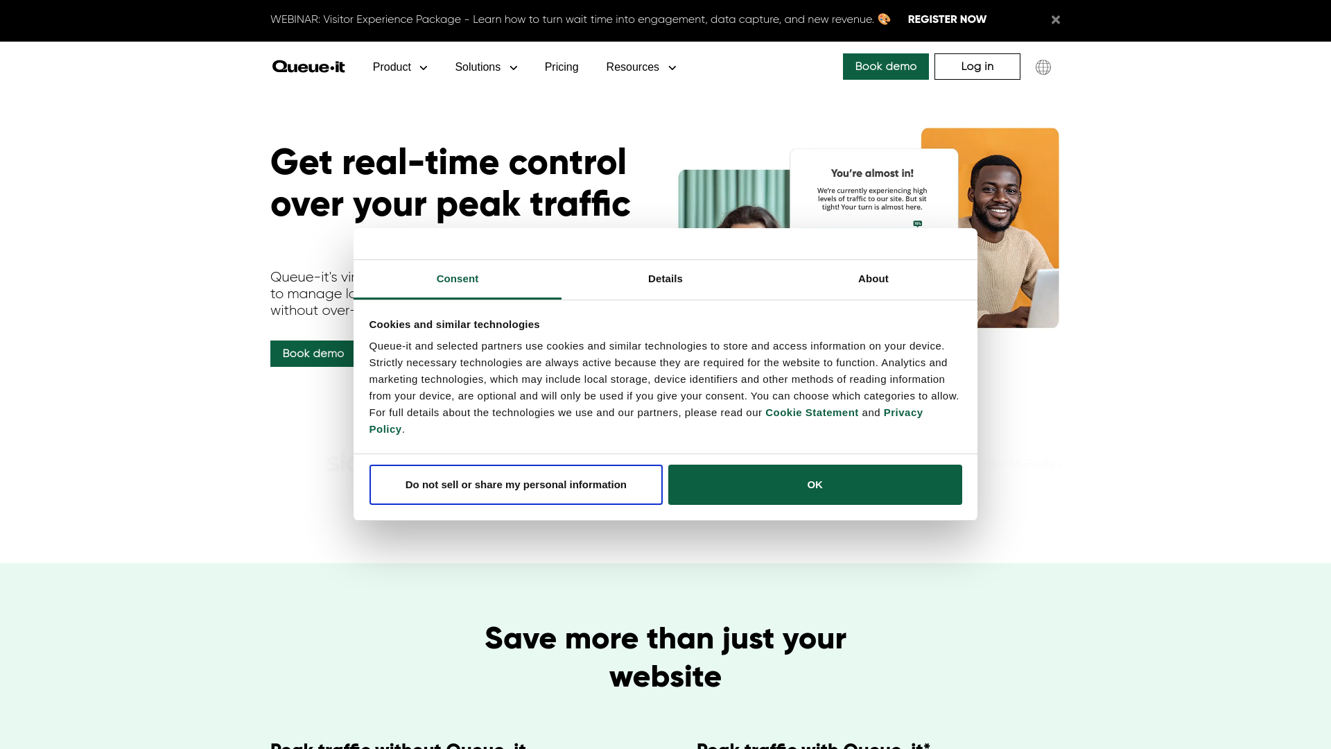 website screenshot of https://queue-it.net/