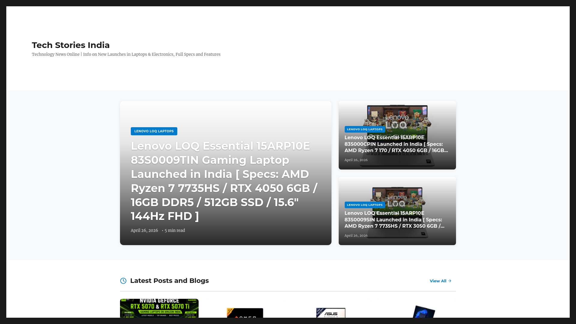 website screenshot of https://techstoriesindia.in