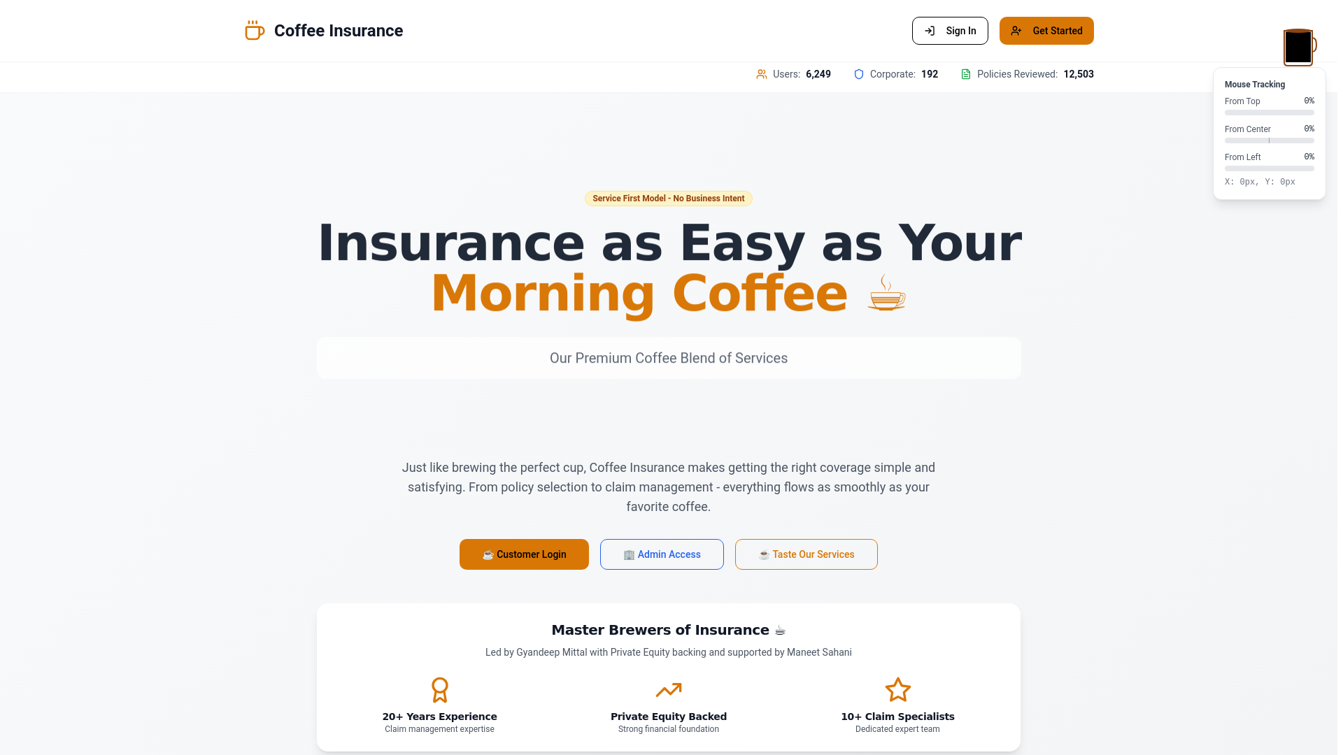 website screenshot of https://coffeeinsurance.in/