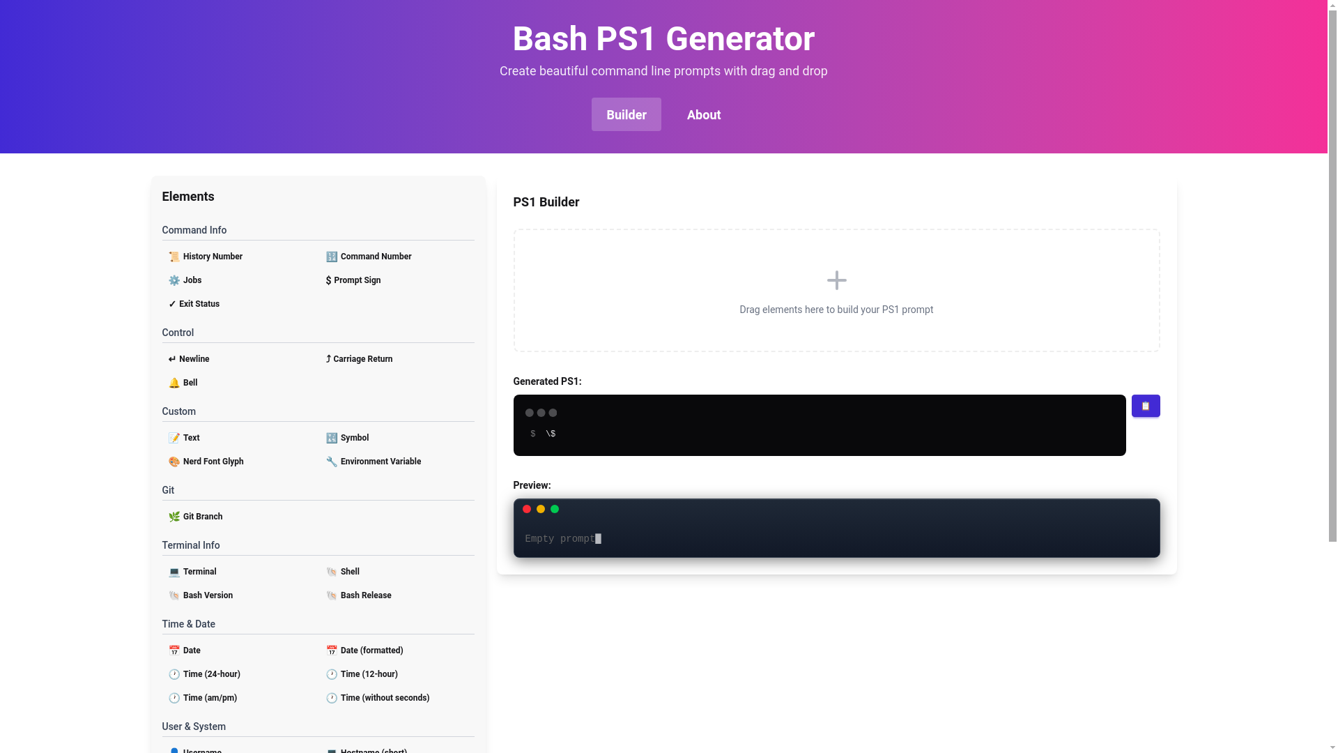 website screenshot of https://bash-ps1-generator.pages.dev/
