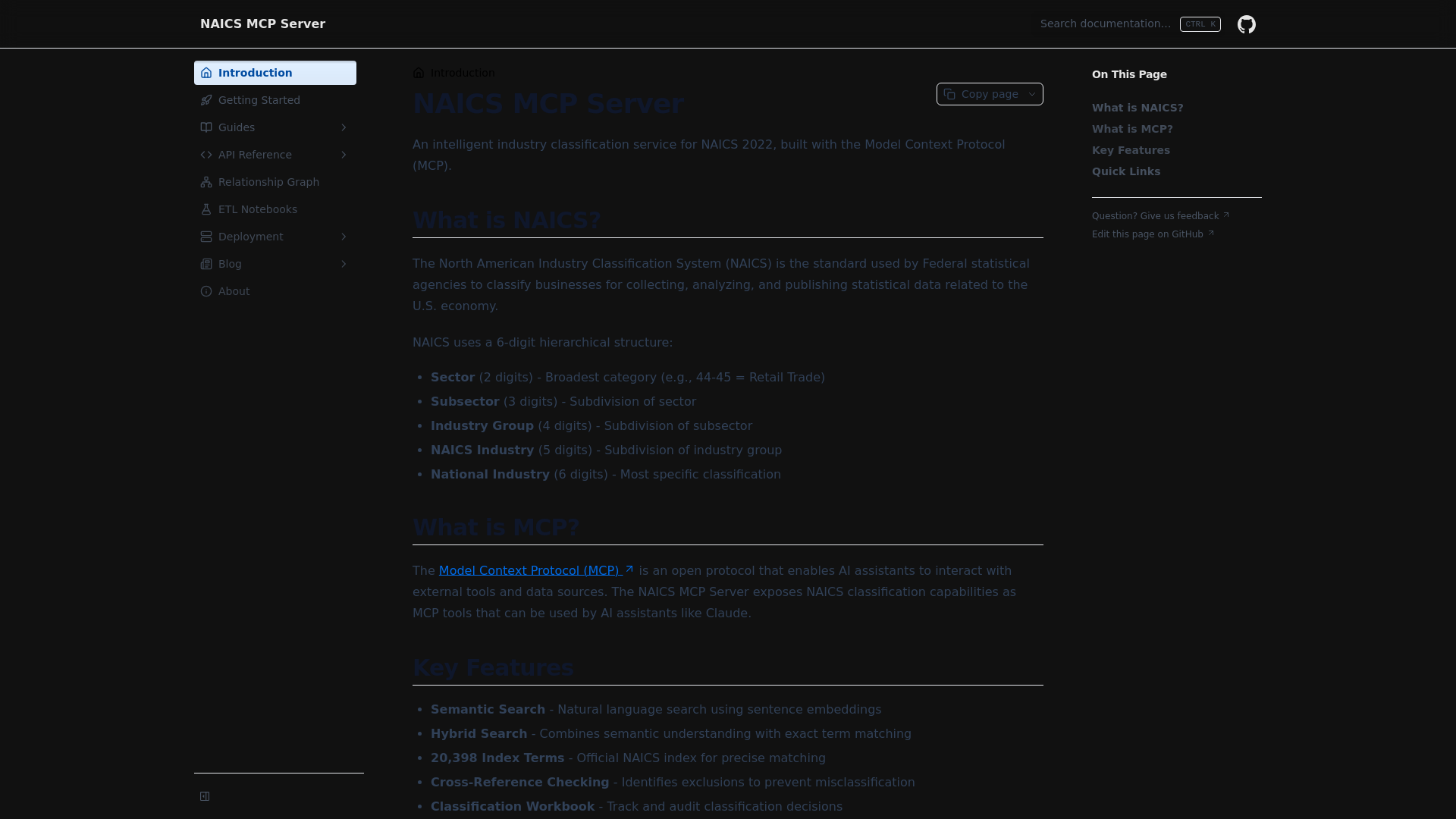 website screenshot of https://naics-mcp.com/