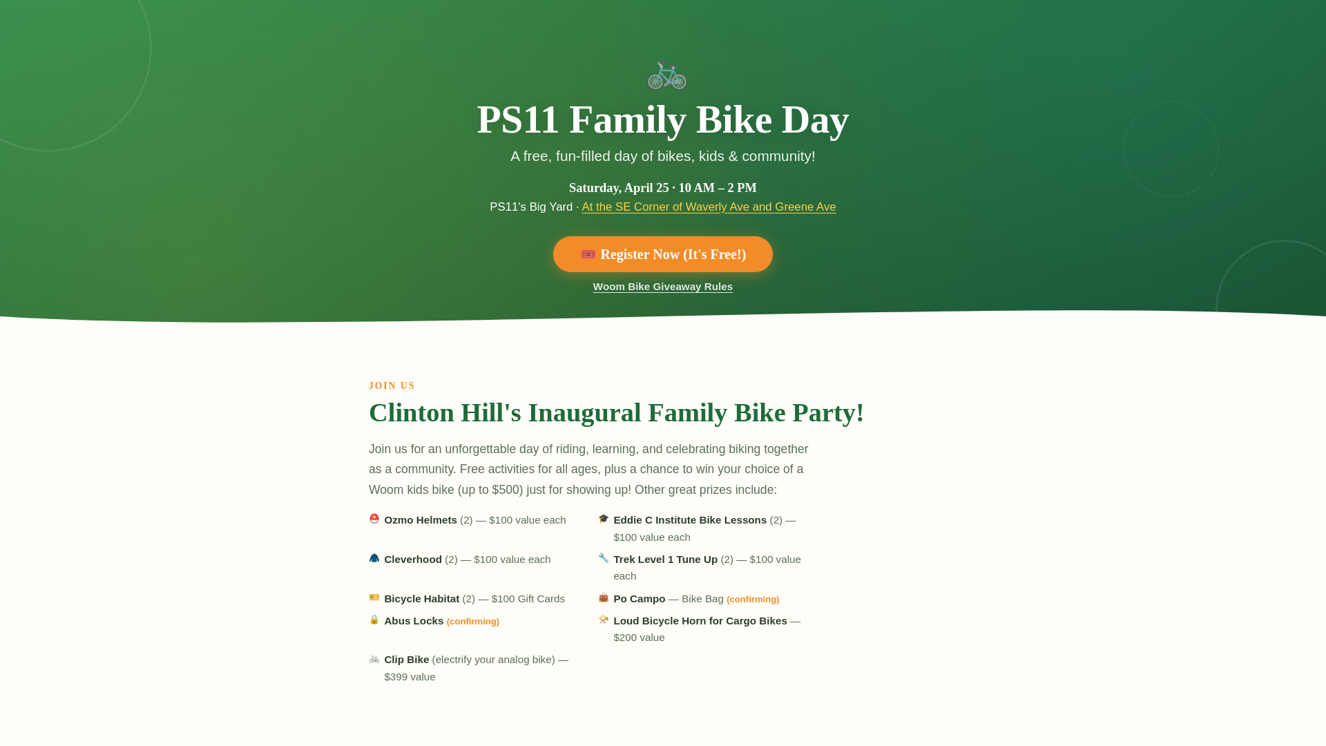website screenshot of https://ps11familybikeday.org/
