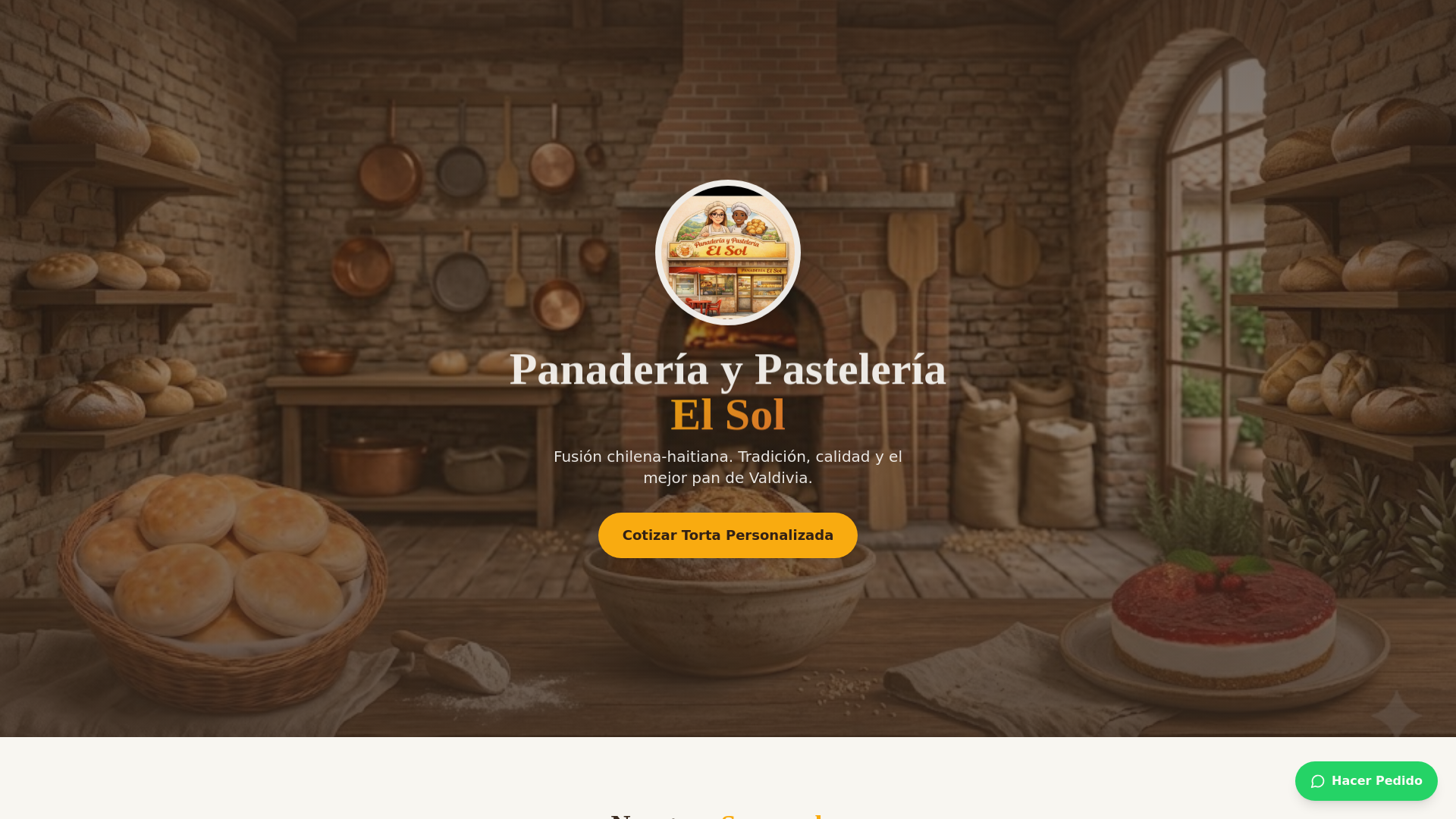 website screenshot of https://panaderiaypasteleriaelsol.cl/