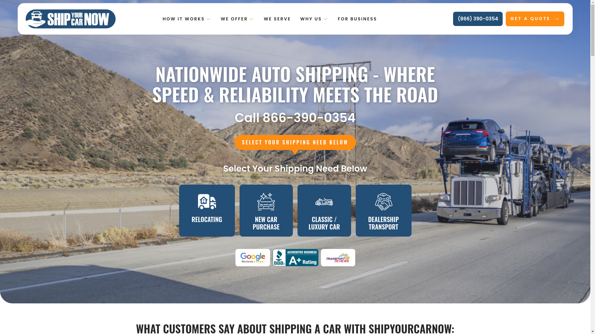website screenshot of https://theshipyourcarnow.com/