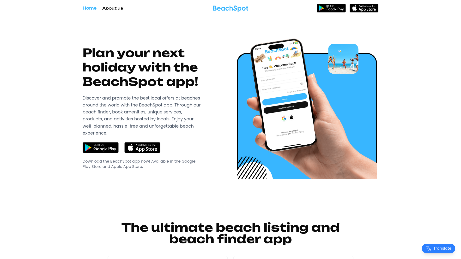 website screenshot of https://trybeachspotapp.com/