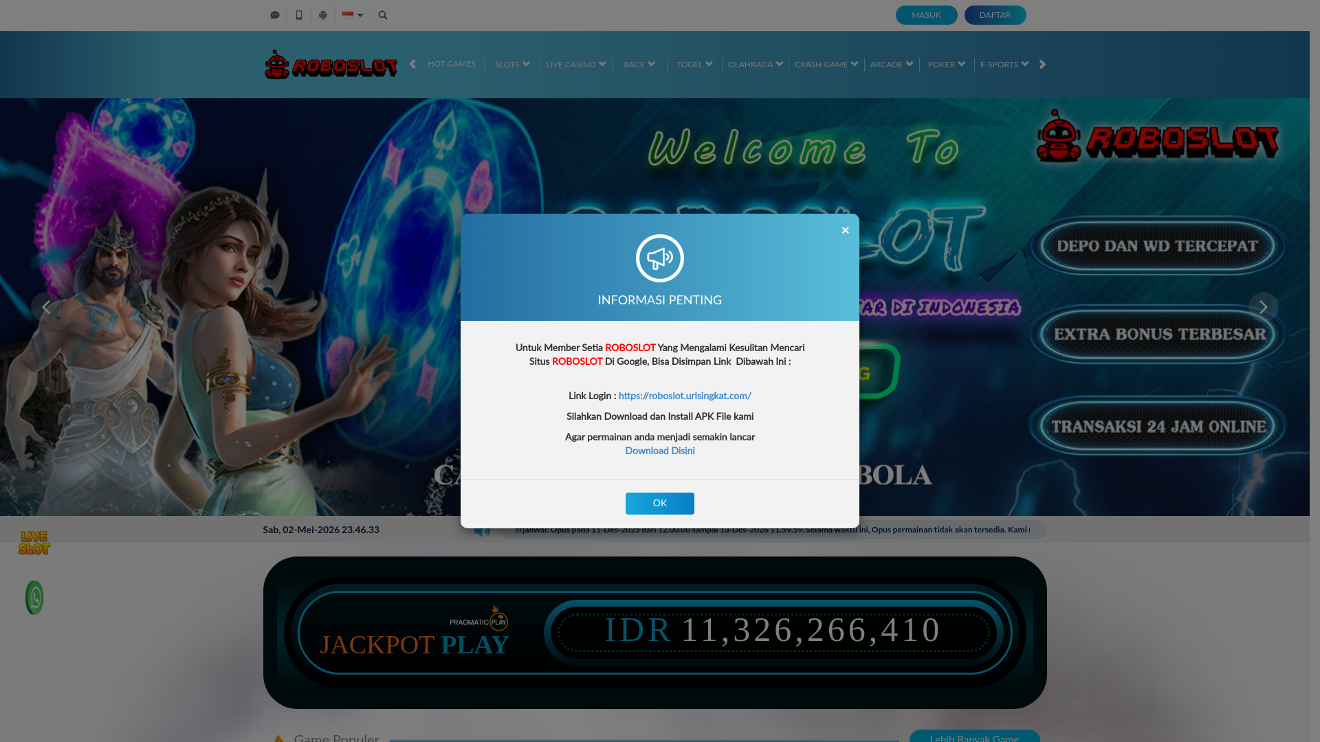 website screenshot of https://roboslotvip.best/