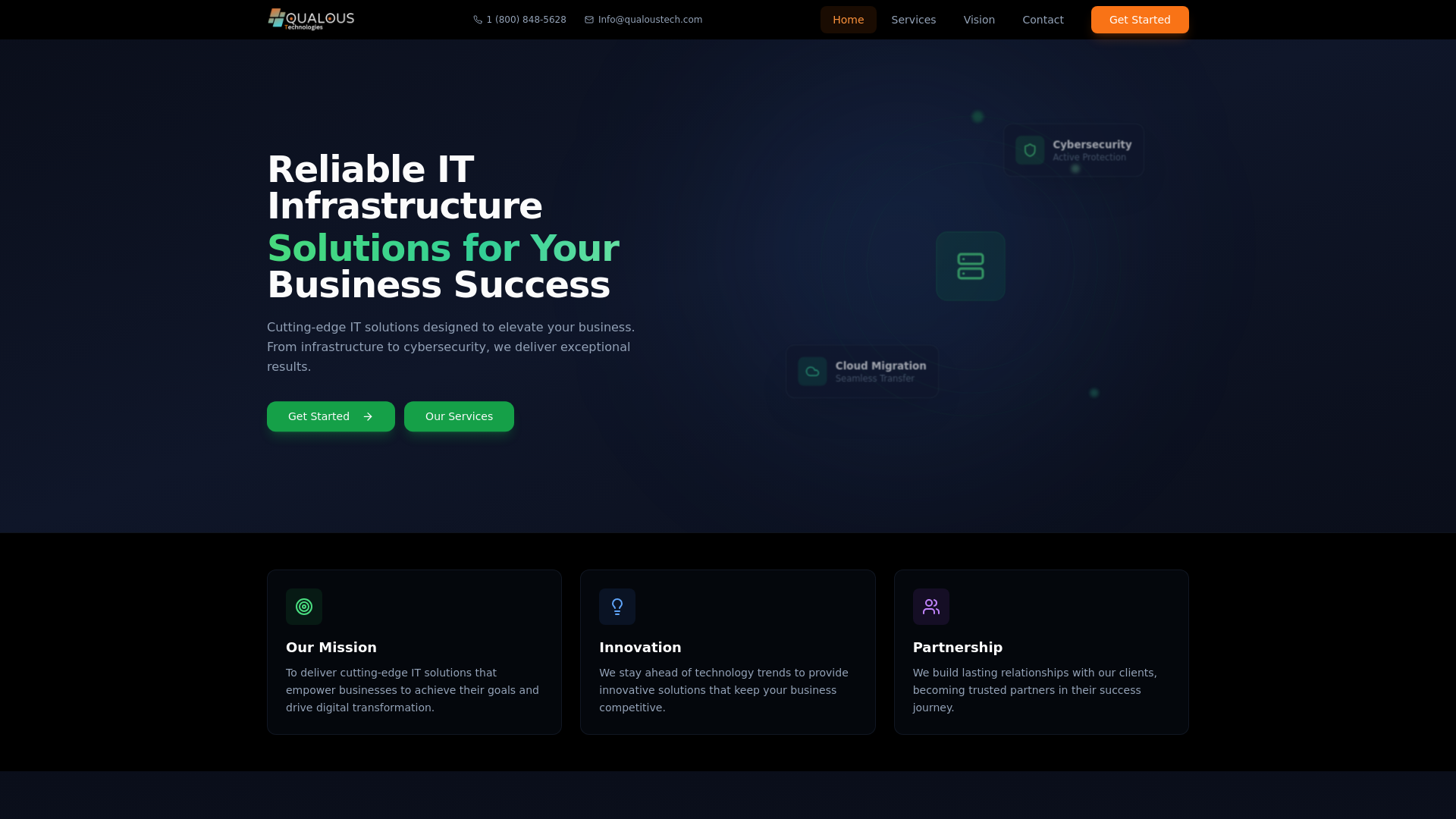 website screenshot of https://qualoustech.ca