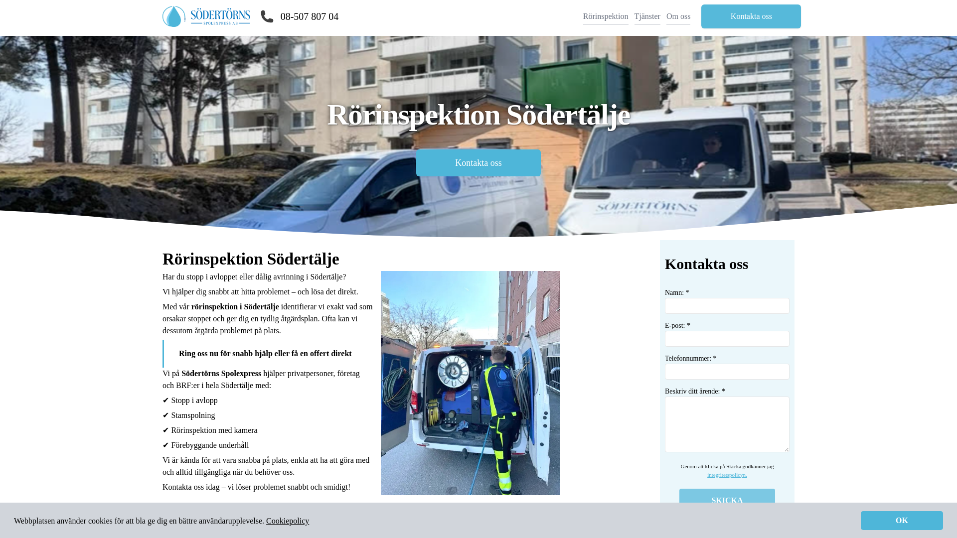 website screenshot of https://rorinspektionsodertalje.se