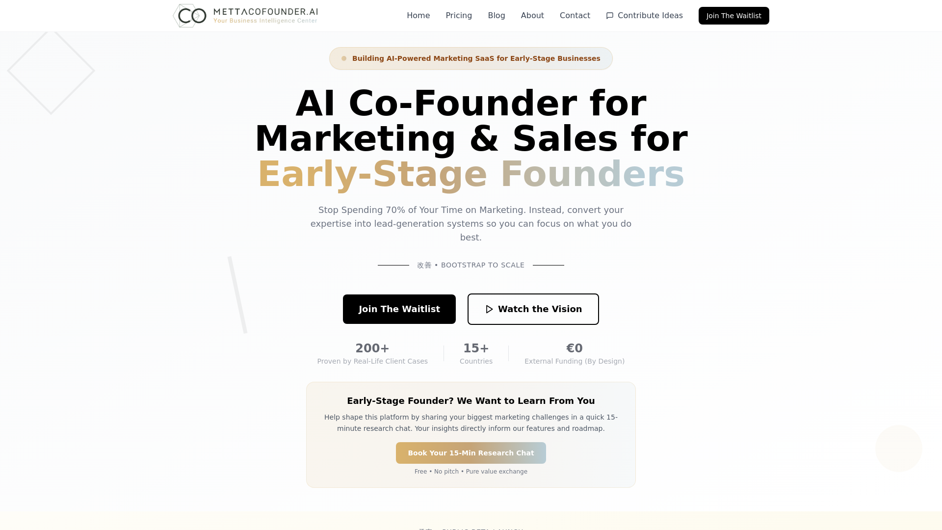 website screenshot of https://mettacofounder.ai/