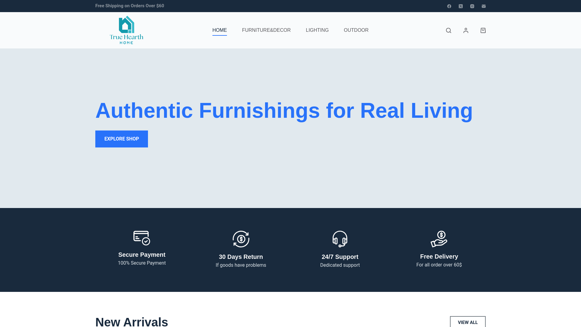 website screenshot of https://truehearthhome.com/