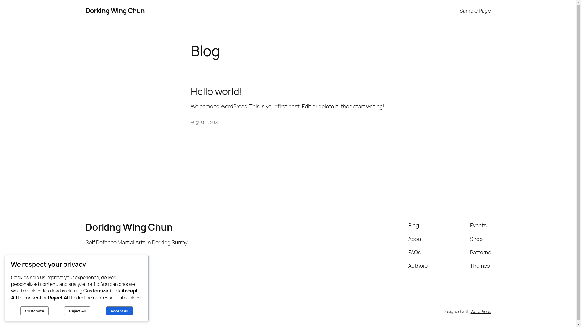 website screenshot of https://dorkingwingchun.co.uk/