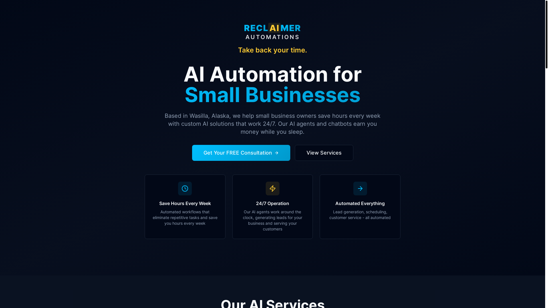 website screenshot of https://reclaimer-automations-site.pages.dev/