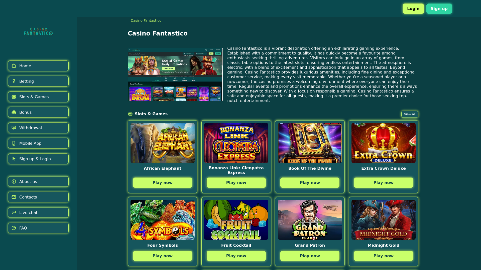 website screenshot of https://casinofantastico.me.uk