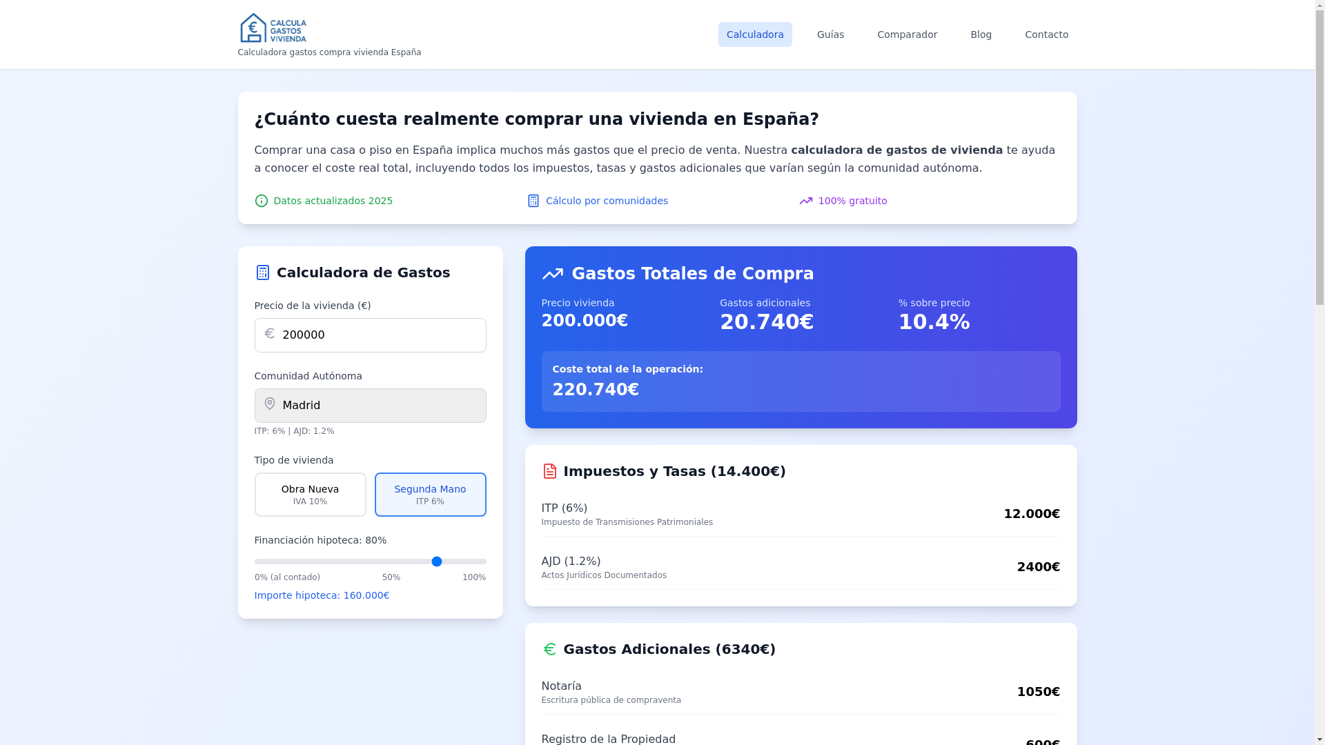 website screenshot of https://calculagastosvivienda.es/